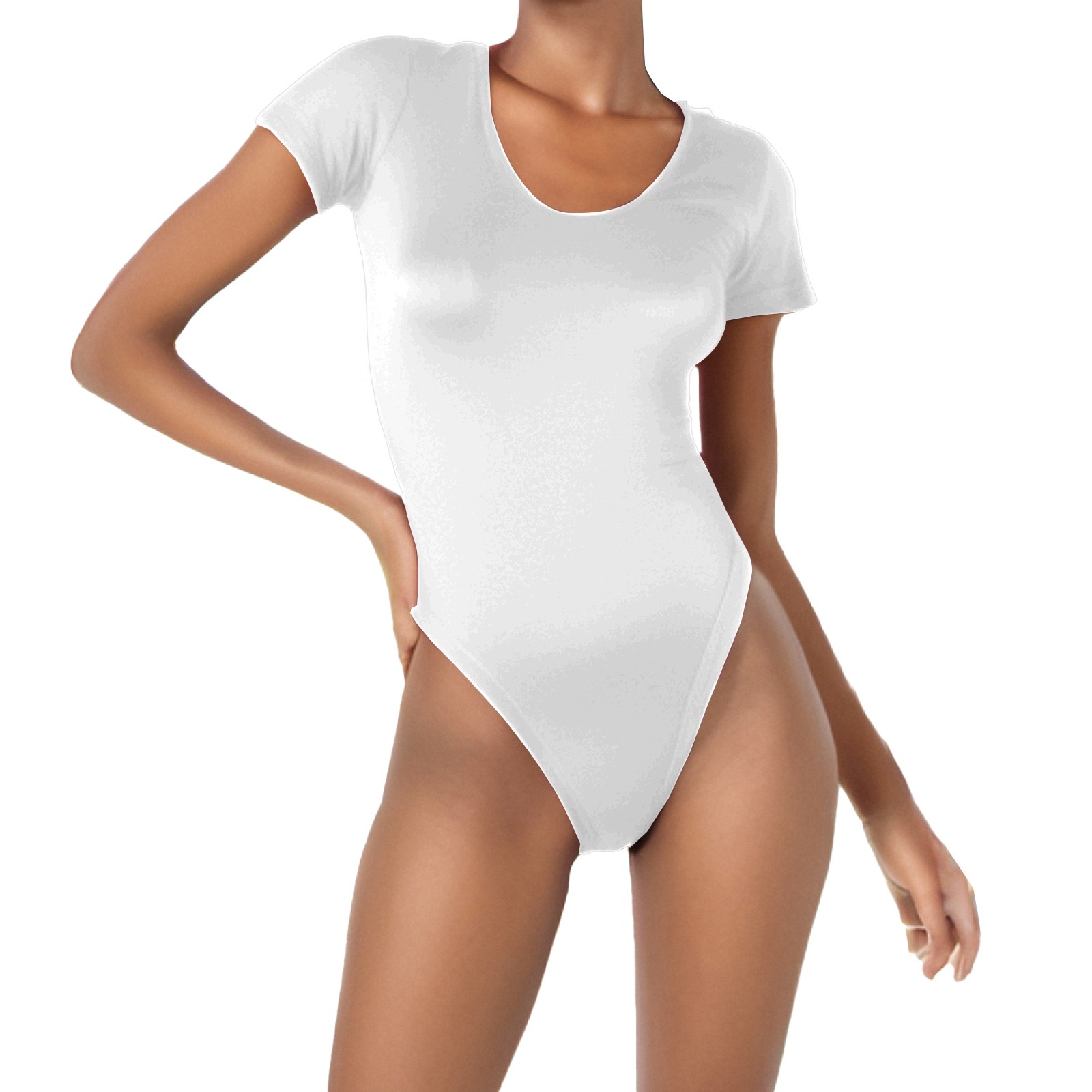thumbnail image 2 of Body de manga corta con cuello redondo y alta elasticidad para mujer - Mono ajustado, 2 of 4